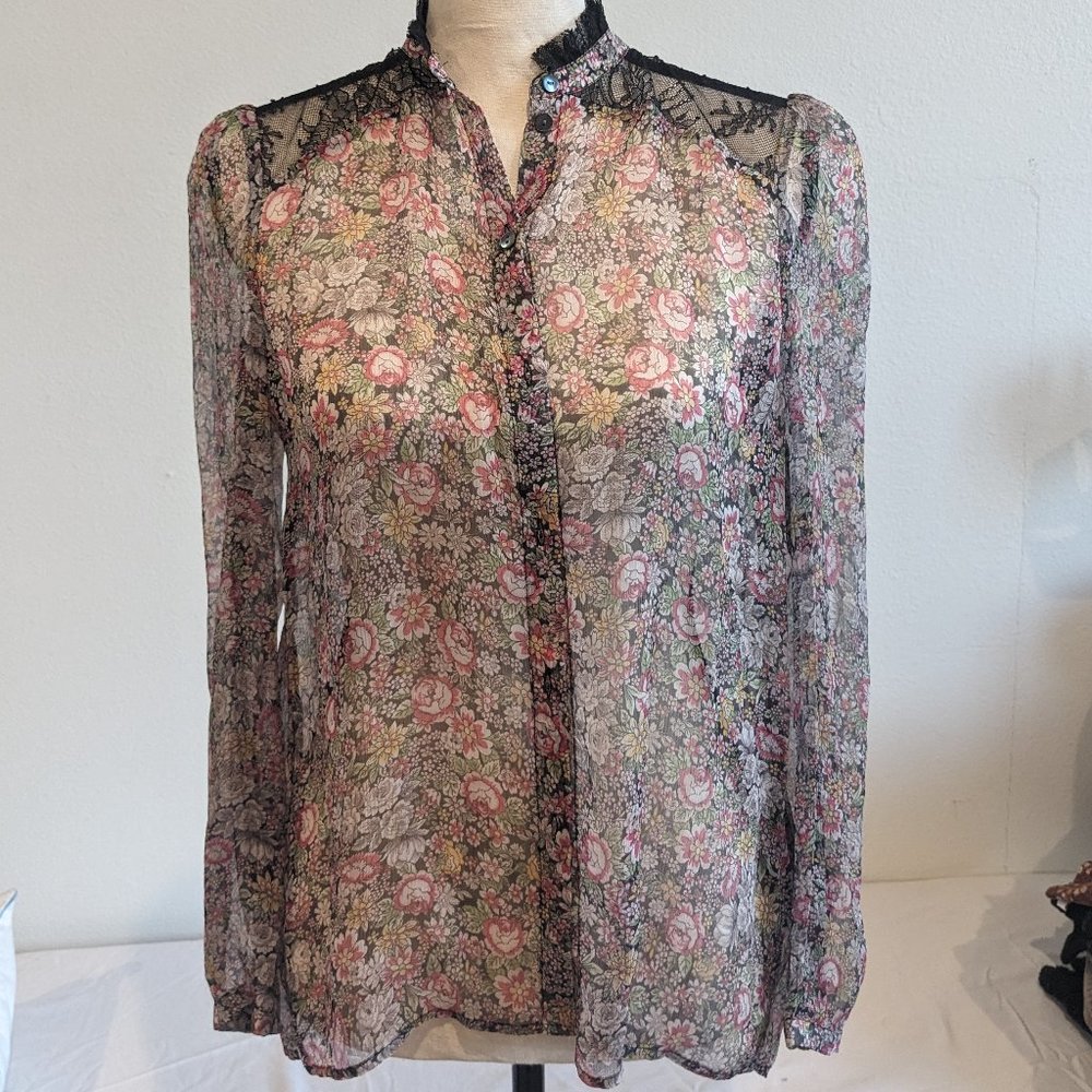 The Kooples Floral Black Lace Blouse